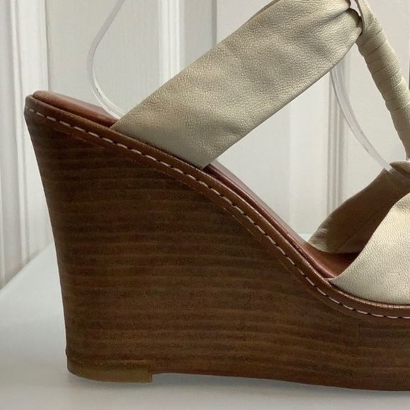 ALDO PLATFORM WEDGE WHITE FAUX LEATHER T-STRAP SANDALS SIZE 39 - Picture 6 of 14